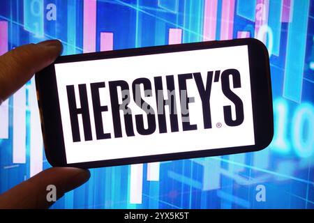 Polen. Dezember 2024. In dieser Abbildung wird das Hershey Company Logo auf einem Smartphone-Bildschirm angezeigt. (Foto: Piotr SWAT/SOPA Images/SIPA USA) *** ausschließlich für redaktionelle Nachrichten *** Credit: SIPA USA/Alamy Live News Stockfoto