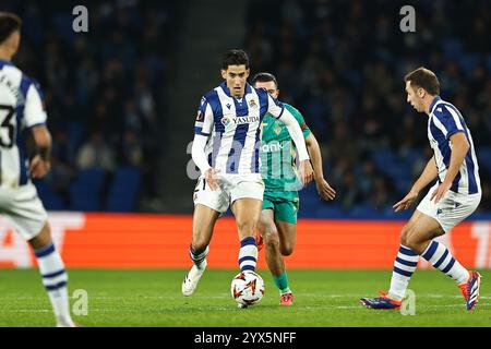 San Sebastian, Spanien. Dezember 2024. Nayef Aguerd (Sociedad) Fußball/Fußball: Spieltag 6 der Liga "UEFA Europa League" zwischen Real Sociedad 3-0 FC Dynamo Kyiv in der reale Arena in San Sebastian, Spanien . Quelle: Mutsu Kawamori/AFLO/Alamy Live News Stockfoto