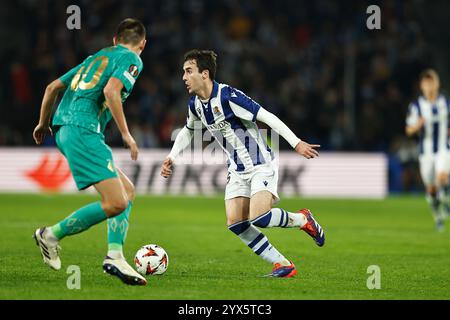 San Sebastian, Spanien. Dezember 2024. Jon Magunazelaia (Sociedad) Fußball/Fußball : Spieltag 6 der Ligaperiode der UEFA Europa League zwischen Real Sociedad 3-0 FC Dynamo Kiew in der reale Arena in San Sebastian, Spanien . Quelle: Mutsu Kawamori/AFLO/Alamy Live News Stockfoto