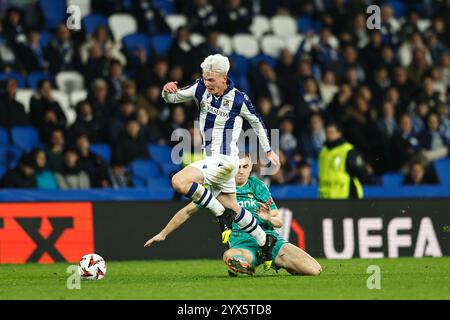 San Sebastian, Spanien. Dezember 2024. Orri Oskarsson (Sociedad) Fußball/Fußball: Spieltag 6 der UEFA Europa League zwischen Real Sociedad 3-0 FC Dynamo Kiew in der reale Arena in San Sebastian, Spanien. Quelle: Mutsu Kawamori/AFLO/Alamy Live News Stockfoto