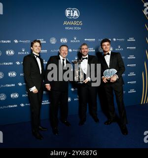 Kigali, Ruanda. Dezember 2024. STELLA ANDREA PIASTRI OSCAR, Porträt BRAUN Zak, McLaren Racing, FIA Formel 1, Porträt NORRIS Lando, McLaren Racing, FIA Formel 1, Porträt während der FIA Awards 2024, am 13. Dezember 2024 in der BK Arena in Kigali, Ruanda - Foto Frederic Le Floc'h/DPPI Credit: DPPI Media/Alamy Live News Stockfoto