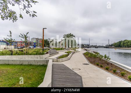 Liepaja, Lettland - 12. Juni 2024: Hafenstadt Liepaja mit Fluss Liva Stockfoto