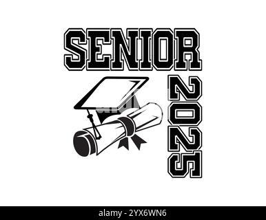 Lettering Senior 2025 für Begrüßung, Einladungskarte. Text für Abschlussdesign, Glückwunschveranstaltung, T-Shirt, Party, High School oder College-Absolvent Stock Vektor