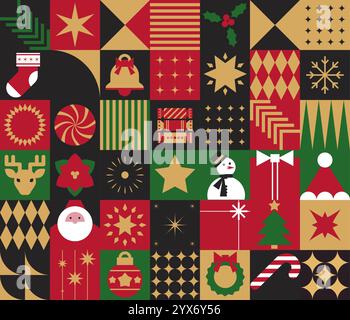 Skandinavisches Design Mit Geometrischen Elementen Für Weihnachten Stock Vektor