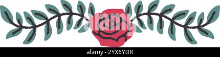 Dekorative rote Rose mit grünem Zweig Stock Vektor