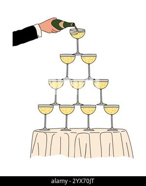 Männliche Hand im Anzug, die Champagner-Vektorkunst ausgießt Stock Vektor