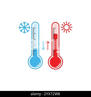 Thermometersymbol oder Temperatursymbol. Heißes und kaltes Wetter Stock Vektor