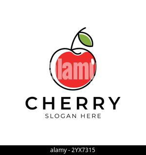 Minimalistisches Cherry-Logo mit Linienart-Farbe Vektor Stock Vektor