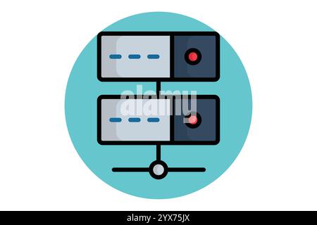 Server-Symbol. Symbolstil für farbige Umrisse. Zugehörige Symbole. Abbildung des Vektors der Netzwerkelemente Stock Vektor