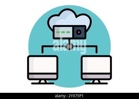 Big-Data-Symbol. Symbolstil für farbige Umrisse. Zugehörige Symbole. Abbildung des Vektors der Netzwerkelemente Stock Vektor