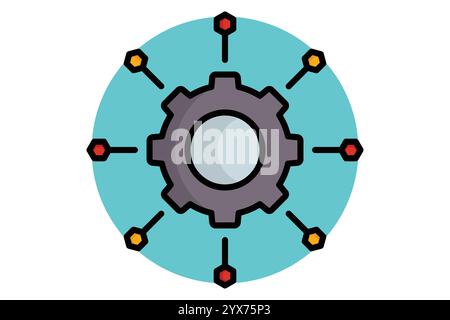 Symbol „Microservices“. Symbolstil für farbige Umrisse. Zugehörige Symbole. Vektorillustration für IT-Architekturelemente Stock Vektor