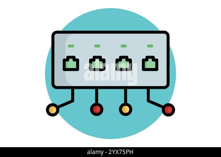 Netzwerk-Switch-Symbol. Symbolstil für farbige Umrisse. Symbol, das dazu gehört, Netzwerk. Vektorillustration für IT-Architekturelemente Stock Vektor