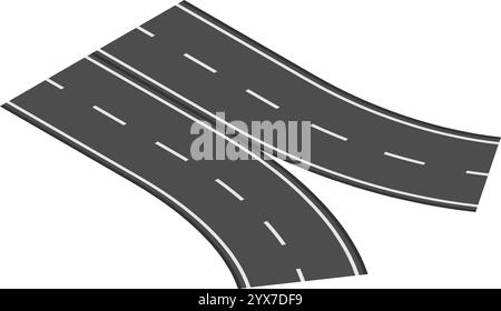 Zwei kurvige Straßen kreuzen sich und verschmelzen auf weißem Hintergrund, wodurch eine dynamische Kreuzung mit Linien entsteht, die Verkehrsfluss und -Richtung anzeigen Stock Vektor