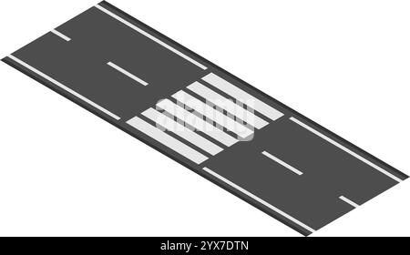 Isometrische Ansicht der Fußgängerüberquerung auf Asphaltstraße, die einen sicheren, ausgewiesenen Bereich für Personen darstellt, der die Straßensicherheit und die Stadtentwicklung betont Stock Vektor