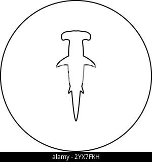 Hai Hammer Kopf Symbol im Kreis rund schwarz Farbe Vektor Illustration Bild Umriss Kontur Linie dünne Stil einfach Stock Vektor