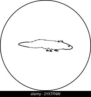 Axolotl ambystoma mexicanum Ansicht Seite Symbol im Kreis rund schwarz Farbe Vektor Illustration Bild Umriss Kontur Linie dünn Stil einfach Stock Vektor