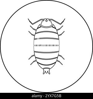 Roly Poly Holzlouse Porcellio Schaber Holzdruff Symbol im Kreis rund schwarz Farbe Vektor Illustration Bild Umriss Kontur Linie dünne Art einfach Stock Vektor