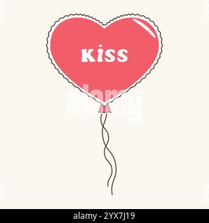 Illustration eines Herzballons mit der Inschrift Kuss zum Valentinstag, Hochzeit. Ein festliches Designelement für Liebhaber. Stock Vektor