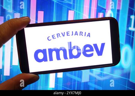 Polen. Dezember 2024. In dieser Abbildung wird das Firmenlogo von Ambev auf einem Smartphone-Bildschirm angezeigt. Quelle: SOPA Images Limited/Alamy Live News Stockfoto