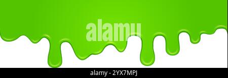 Hellgrüner Schleim tropft auf einem weißen Hintergrund und sorgt für einen klebrigen Effekt, der perfekt für halloween-Motive ist und einen lustigen, monströsen Touch verleiht Stock Vektor