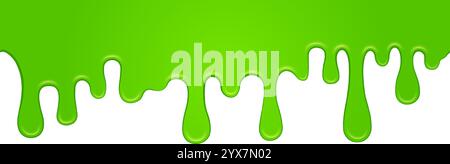 Leuchtendes, viskoses grünes Goo tropft langsam vor einem sauberen weißen Hintergrund nach unten, erzeugt einen auffälligen visuellen Kontrast und deutet auf ein Gefühl von hin Stock Vektor