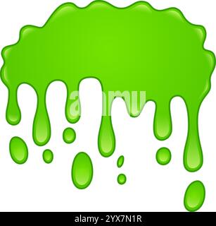 Der zähflüssige, hellgrüne Goo tropft langsam nach unten und bildet eine spielerische Ansammlung von unregelmäßigen Blobs und Tropfen, die eine klebrige, lebendige Grafik erzeugen Stock Vektor