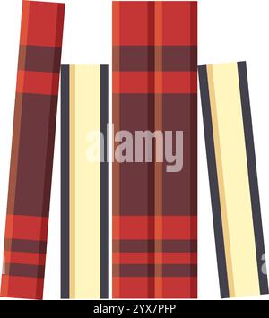 Vier Hardcover-Bücher stehen aufrecht und zeigen farbenfrohe und gemusterte Cover, die ein optisch ansprechendes Arrangement schaffen, das Literatur und feiert Stock Vektor
