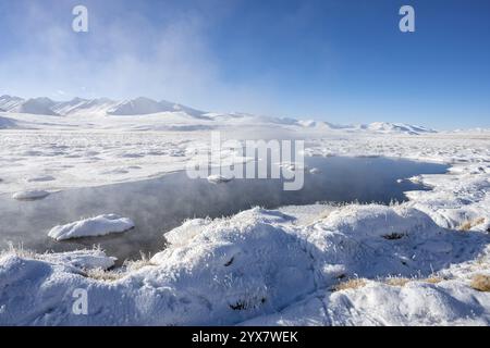 Winterlandschaft des Pamir-Plateaus, Pamir-Autobahn, Alichur, Provinz Gorno-Badakhshan, Tadschikistan, Zentralasien, Asien Stockfoto