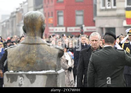 Bastogne, Belgien. Dezember 2024. König Philippe – Filip von Belgien, dargestellt während der Gedenkfeier zum 80. Jahrestag der Ardennenschlacht, einer entscheidenden Episode des Zweiten Weltkriegs, in Bastogne am Samstag, den 14. Dezember 2024. BELGA PHOTO ERIC LALMAND Credit: Belga News Agency/Alamy Live News Stockfoto