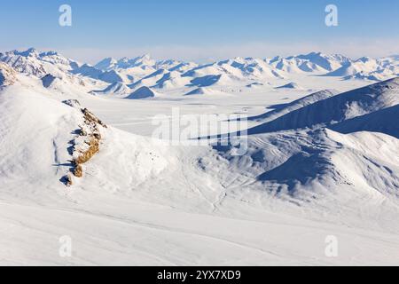 Winterlandschaft des Pamir-Plateaus, Jarty Gumbez, Provinz Gorno-Badakhshan, Tadschikistan, Zentralasien, Asien Stockfoto