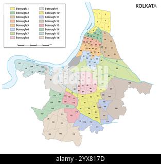 Verwaltungskarte von Kalkutta, Hauptstadt des indischen Bundesstaates Westbengalen, 2024 Stockfoto