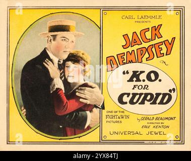 Carl Laemmle präsentiert K.O. für Cupid (Universal, 1924). Titel Lobby Card feat Boxsieger Jack Dempsey - Stummfilm Stockfoto