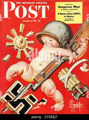 1943 Cover der Saturday Evening Post mit dem Artwork Baby New Year at war von Joseph Christian Leyendecker Stockfoto