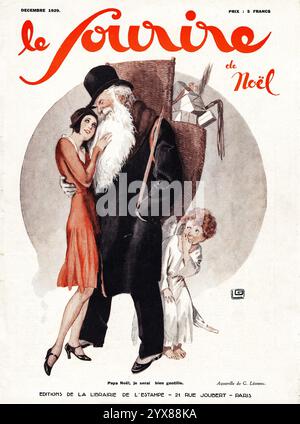 1929 Weihnachtscover des französischen Magazins „Le Sourire de Noël“ mit dem Kunstwerk „Papa Noël je serai bien gentille“ von Georges Leonnec Stockfoto