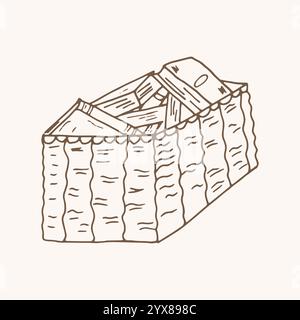 Eine Korbbox mit Büchern für wohltätige Zwecke, Spenden, ein Geschenk am Buchtag. Die handgezeichnete Abbildung ist konturiert, um sie zu entwerfen. Stock Vektor