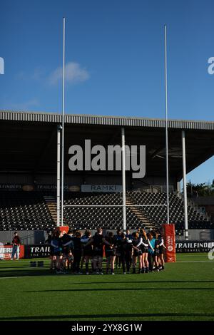 London, UK, 14. Dezember 2024. Action zwischen Ealing Trailfinders und Exeter Chiefs, Premiership Women's Rugby im Trailfinders Sports Club, London. Alex Williams / Alamy Live News Stockfoto