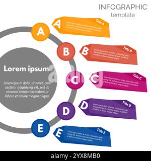 Fünf-Schritte-Infografik-Designelemente. Schritt-für-Schritt-Infografik-Designvorlage. Vektorabbildung Stock Vektor