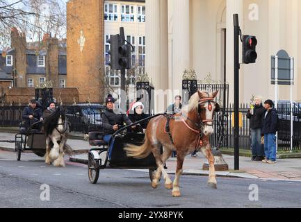 London, Vereinigtes Königreich 14. Dezember 2024. Bis zu 400 Roma und Reisende aus ganz Großbritannien zogen mit ihren Pferden in Camden Town im Norden Londons im Rahmen ihres London Drive, einer halbjährlichen Wohltätigkeitsveranstaltung. Viele waren zu Weihnachten verkleidet. Kredit : Monica Wells/Alamy Live News Stockfoto