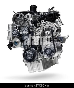 Volkswagen 2.0TSI 200 PS Turbo 4-Zylinder Motor. Isoliert mit Beschneidungspfad auf weißem Hintergrund. Stockfoto