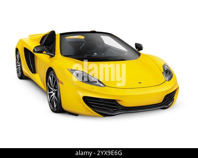 Gelb 2014 McLaren MP4 12 C Cabrio Sportwagen isoliert auf weißem Hintergrund mit Beschneidungspfad Stockfoto