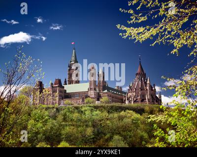 Künstlerischen Frühling Landschaft der The Hill Parlamentsgebäude in Ottawa, Ontario, Kanada Mai 2017. Stockfoto