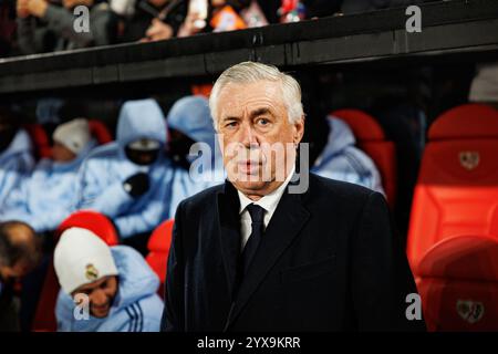 Madrid, Spanien. Dezember 2024. Carlo Ancelotti (Real Madrid FC) wurde während des Spiels LaLiga EASPORTS zwischen Rayo Vallecano und Real Madrid FC gesehen. Maciej Rogowski/Alamy Live News Stockfoto