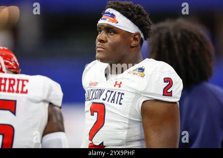 Atlanta, Georgia. Dezember 2024. Die Joshua Adligen von Jackson State spielten vor dem Cricket Celebration Bowl 2024 im Mercedes Benz Stadium in Atlanta, Georgia. Jackson State besiegt South Carolina State mit 28:7. Cecil Copeland/CSM/Alamy Live News Stockfoto