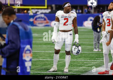 Atlanta, Georgia. Dezember 2024. Die Joshua Adligen von Jackson State spielten vor dem Cricket Celebration Bowl 2024 im Mercedes Benz Stadium in Atlanta, Georgia. Jackson State besiegt South Carolina State mit 28:7. Cecil Copeland/CSM/Alamy Live News Stockfoto