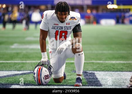 Atlanta, Georgia. Dezember 2024. Vor dem Cricket Celebration Bowl 2024 spielten die Austin Edmonds in Jackson State im Mercedes Benz Stadium in Atlanta, Georgia. Jackson State besiegt South Carolina State mit 28:7. Cecil Copeland/CSM/Alamy Live News Stockfoto