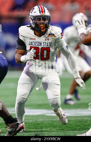 Atlanta, Georgia. Dezember 2024. Ashton Taylor spielte 2024 beim Cricket Celebration Bowl im Mercedes Benz Stadium in Atlanta, Georgia. Jackson State besiegt South Carolina State mit 28:7. Cecil Copeland/CSM/Alamy Live News Stockfoto