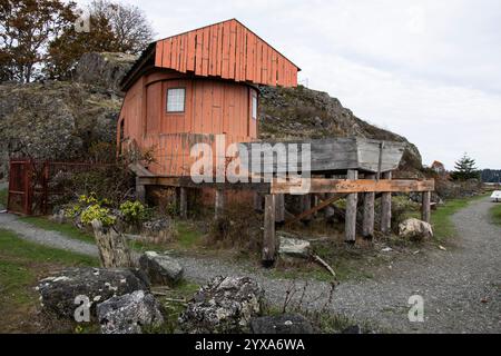 Fischerhütte in Fort Rodd Hill & Fisgard Lighthouse National Historic Site in Victoria, British Columbia, Kanada Stockfoto
