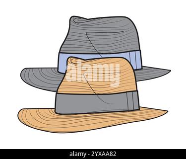 Fedora hat flache Zeichnung Vektor Mockup Vorlage. Stock Vektor