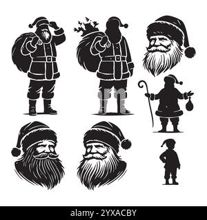 Silhouette Set des weihnachtsmanns auf weißem Hintergrund Stock Vektor