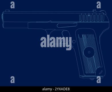 Pistole Colt 1911. Kontur einer Pistole isoliert auf blauem Hintergrund. Vektorabbildung Stock Vektor